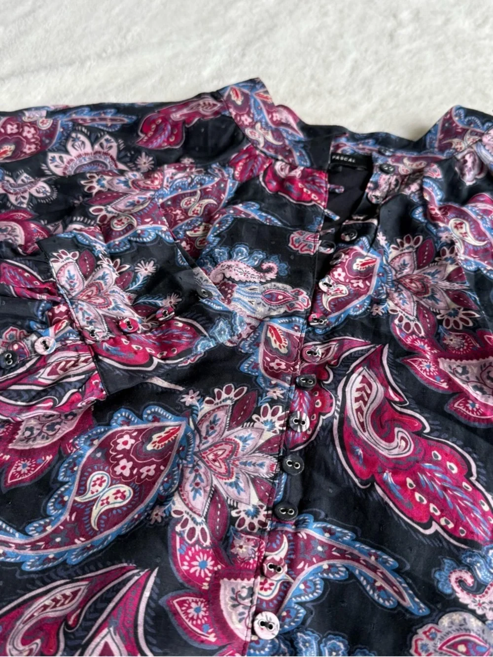 Magali Pascal Anita Cotton Silk Paisley Black Pink Long Sleeve Blouse L